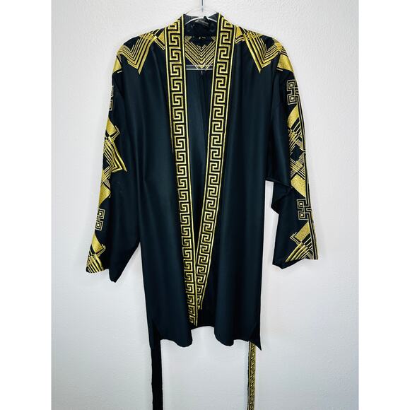Versace Belted Gold Embroidered Black Wool Blend Kimono Jacket M - Picture 3 of 14